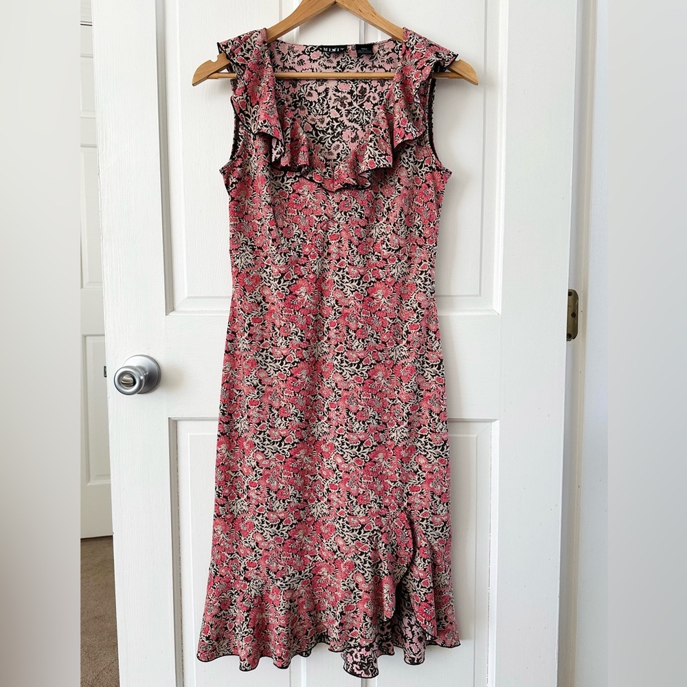MIX IT Vintage Y2K Ruffle Floral Midi Dress V-neck Red Brown Size S